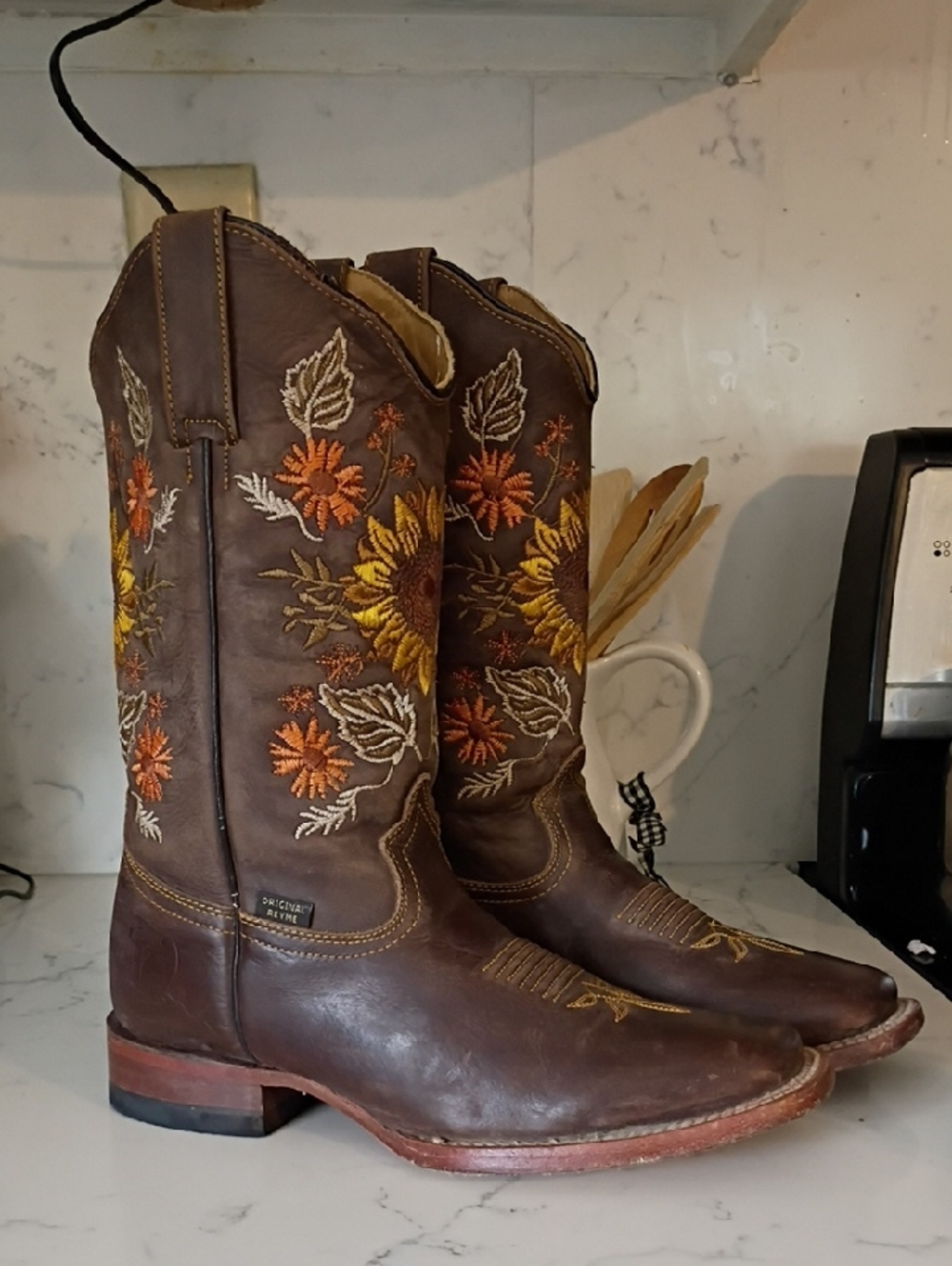 Original Reyme Brown Embroidered Leather Western Boots